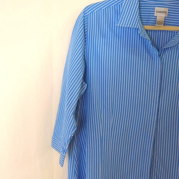 Chico's Classic Blue Pinstripe Blouse Size 3 - Picture 3 of 6